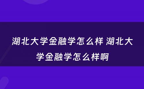 湖北大学金融学怎么样 湖北大学金融学怎么样啊