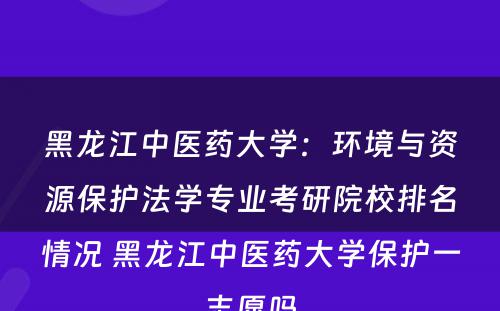 黑龙江中医药大学：环境与资源保护法学专业考研院校排名情况 黑龙江中医药大学保护一志愿吗