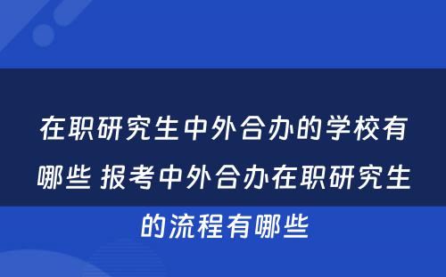 在职研究生中外合办的学校有哪些 报考中外合办在职研究生的流程有哪些