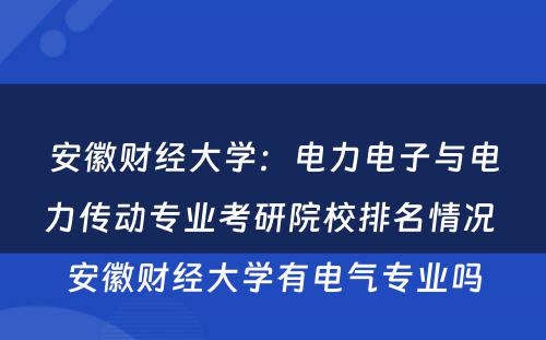 安徽财经大学：电力电子与电力传动专业考研院校排名情况 安徽财经大学有电气专业吗