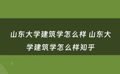 山东大学建筑学怎么样 山东大学建筑学怎么样知乎