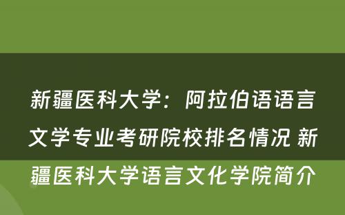 新疆医科大学：阿拉伯语语言文学专业考研院校排名情况 新疆医科大学语言文化学院简介