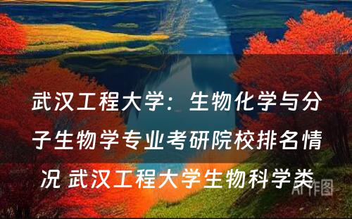 武汉工程大学：生物化学与分子生物学专业考研院校排名情况 武汉工程大学生物科学类