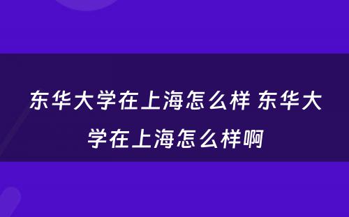东华大学在上海怎么样 东华大学在上海怎么样啊