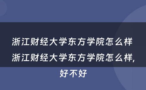 浙江财经大学东方学院怎么样 浙江财经大学东方学院怎么样,好不好