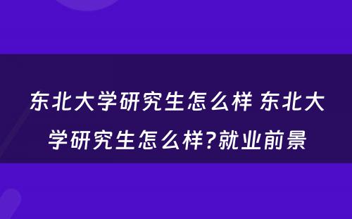 东北大学研究生怎么样 东北大学研究生怎么样?就业前景