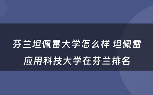 芬兰坦佩雷大学怎么样 坦佩雷应用科技大学在芬兰排名