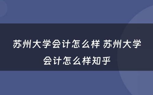 苏州大学会计怎么样 苏州大学会计怎么样知乎