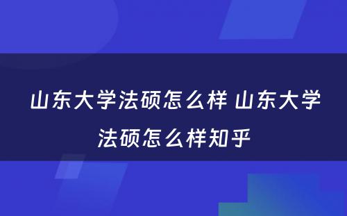 山东大学法硕怎么样 山东大学法硕怎么样知乎