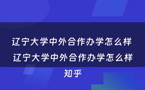 辽宁大学中外合作办学怎么样 辽宁大学中外合作办学怎么样知乎