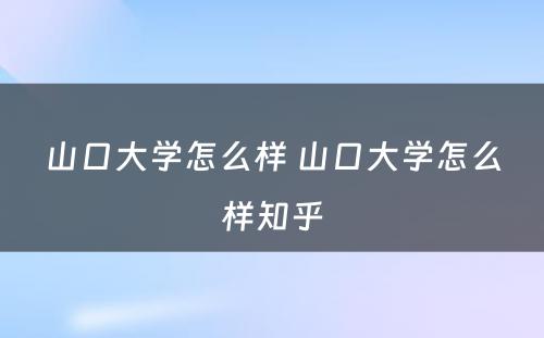 山口大学怎么样 山口大学怎么样知乎
