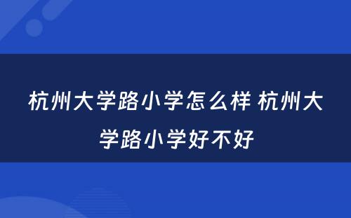 杭州大学路小学怎么样 杭州大学路小学好不好