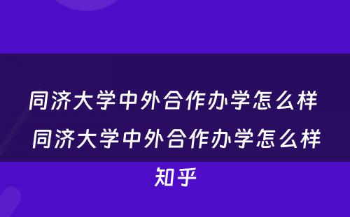 同济大学中外合作办学怎么样 同济大学中外合作办学怎么样知乎