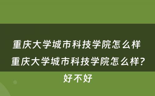 重庆大学城市科技学院怎么样 重庆大学城市科技学院怎么样?好不好