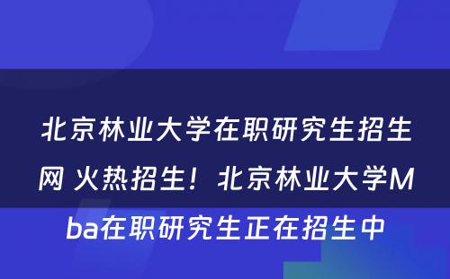 北京林业大学在职研究生招生网 火热招生！北京林业大学Mba在职研究生正在招生中