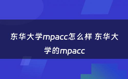 东华大学mpacc怎么样 东华大学的mpacc