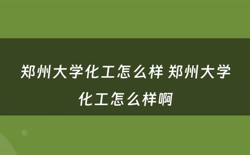郑州大学化工怎么样 郑州大学化工怎么样啊