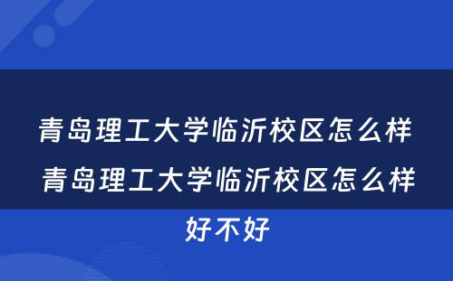 青岛理工大学临沂校区怎么样 青岛理工大学临沂校区怎么样好不好