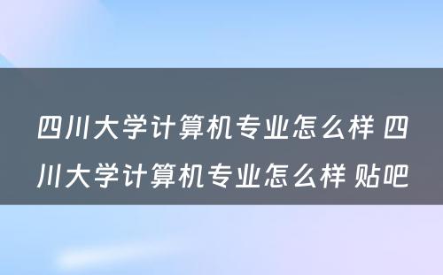 四川大学计算机专业怎么样 四川大学计算机专业怎么样 贴吧