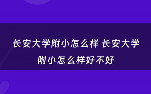 长安大学附小怎么样 长安大学附小怎么样好不好