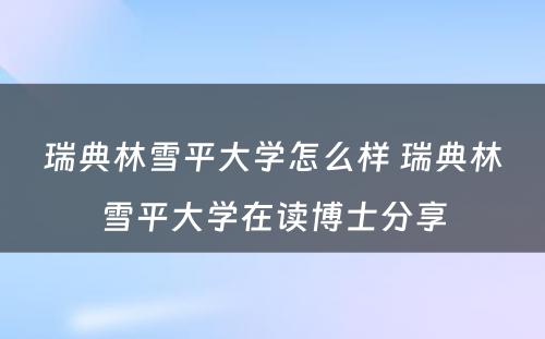 瑞典林雪平大学怎么样 瑞典林雪平大学在读博士分享