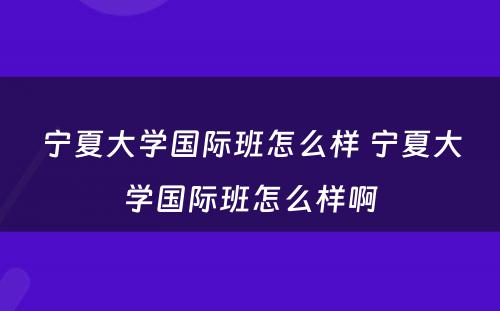 宁夏大学国际班怎么样 宁夏大学国际班怎么样啊