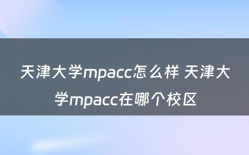 天津大学mpacc怎么样 天津大学mpacc在哪个校区