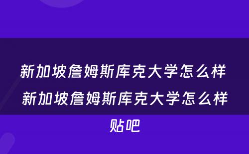 新加坡詹姆斯库克大学怎么样 新加坡詹姆斯库克大学怎么样贴吧