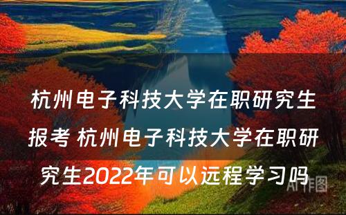 杭州电子科技大学在职研究生报考 杭州电子科技大学在职研究生2022年可以远程学习吗