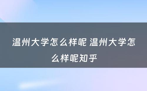 温州大学怎么样呢 温州大学怎么样呢知乎