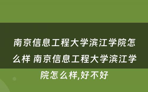 南京信息工程大学滨江学院怎么样 南京信息工程大学滨江学院怎么样,好不好