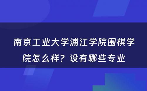 南京工业大学浦江学院围棋学院怎么样？设有哪些专业