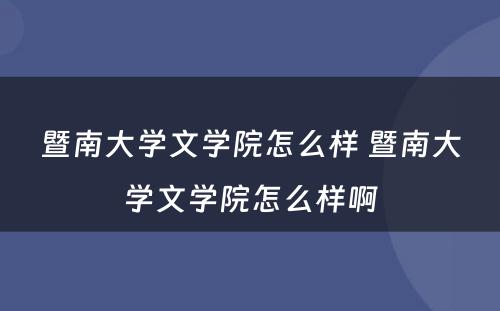 暨南大学文学院怎么样 暨南大学文学院怎么样啊