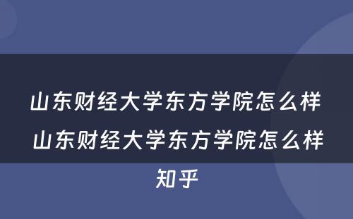 山东财经大学东方学院怎么样 山东财经大学东方学院怎么样知乎