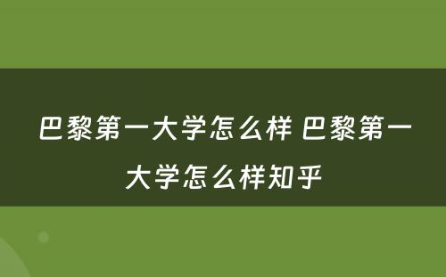 巴黎第一大学怎么样 巴黎第一大学怎么样知乎