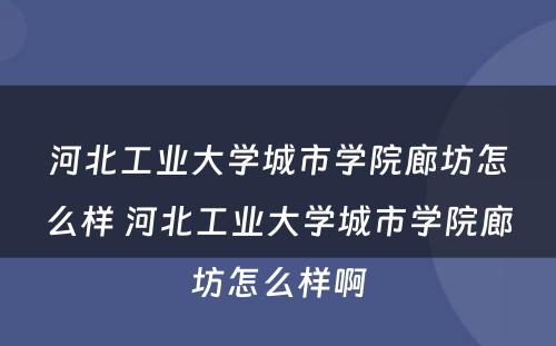 河北工业大学城市学院廊坊怎么样 河北工业大学城市学院廊坊怎么样啊