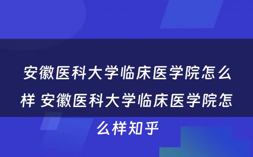 安徽医科大学临床医学院怎么样 安徽医科大学临床医学院怎么样知乎