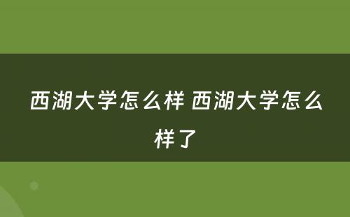 西湖大学怎么样 西湖大学怎么样了