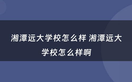 湘潭远大学校怎么样 湘潭远大学校怎么样啊