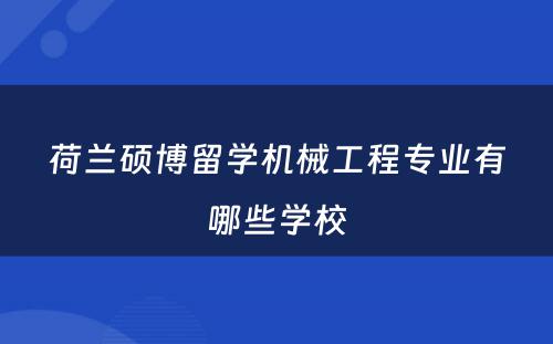 荷兰硕博留学机械工程专业有哪些学校