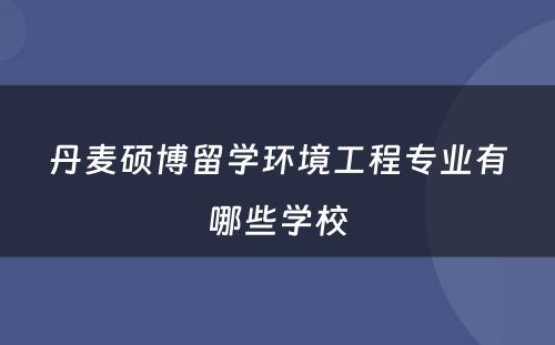 丹麦硕博留学环境工程专业有哪些学校