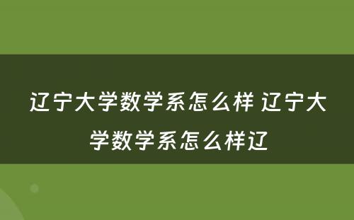 辽宁大学数学系怎么样 辽宁大学数学系怎么样辽