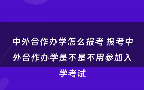 中外合作办学怎么报考 报考中外合作办学是不是不用参加入学考试