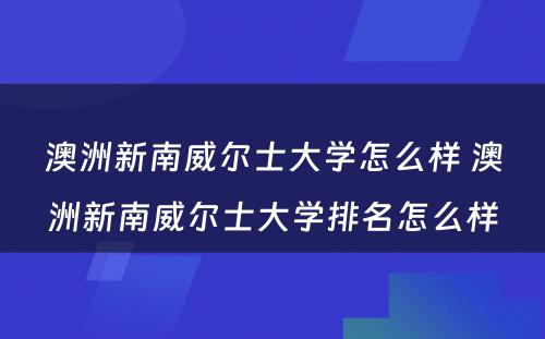 澳洲新南威尔士大学怎么样 澳洲新南威尔士大学排名怎么样