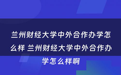 兰州财经大学中外合作办学怎么样 兰州财经大学中外合作办学怎么样啊