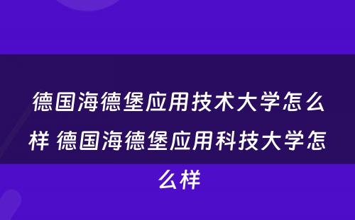 德国海德堡应用技术大学怎么样 德国海德堡应用科技大学怎么样