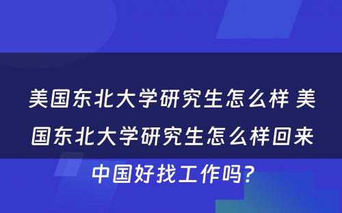 美国东北大学研究生怎么样 美国东北大学研究生怎么样回来中国好找工作吗?