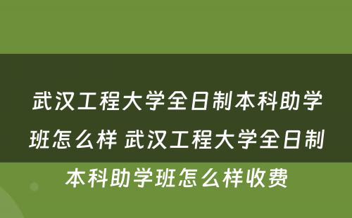 武汉工程大学全日制本科助学班怎么样 武汉工程大学全日制本科助学班怎么样收费