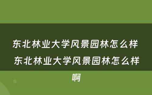 东北林业大学风景园林怎么样 东北林业大学风景园林怎么样啊