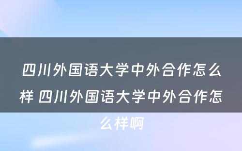 四川外国语大学中外合作怎么样 四川外国语大学中外合作怎么样啊